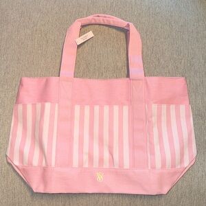 Victoria's Secret VS Cotton Tote Bag Pink & White Heritage Signature Stripe
